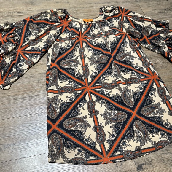 Voom by Joy Han Southwestern Paisley Printed Bohemian Sun Dress Ruffled Sleeves - Picture 10 of 14